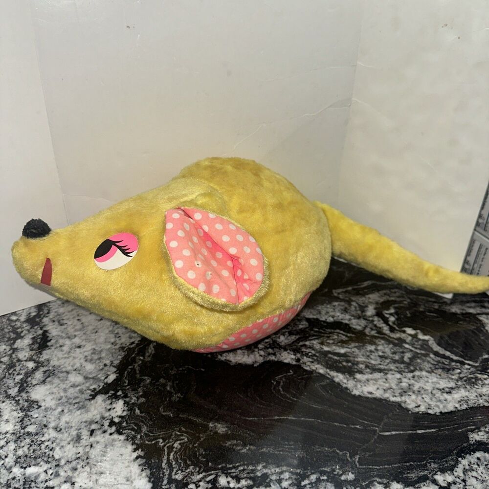 VINTAGE YELLOW & Pink White Polka Dots MOUSE PLUSH UNBRANDED